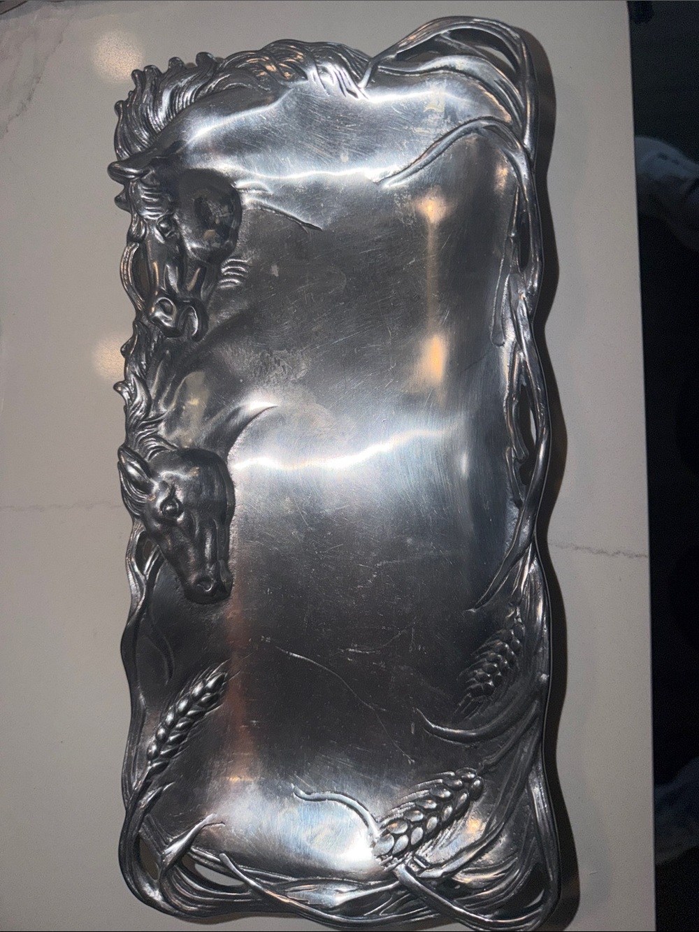 Arthur Court Silver Horse & Wheat Embossed Serving Tray